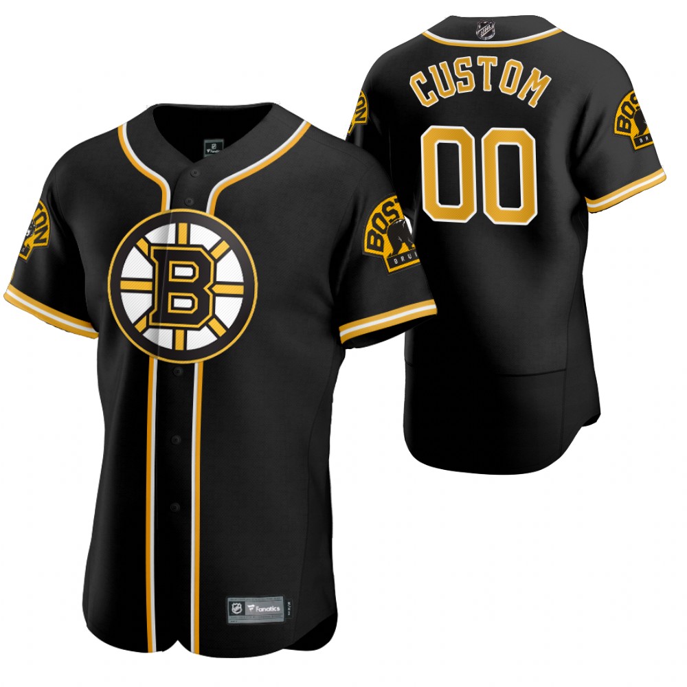 Cheap Boston Bruins Custom Men 2020 NHL x MLB Crossover Edition Baseball Jersey Black
